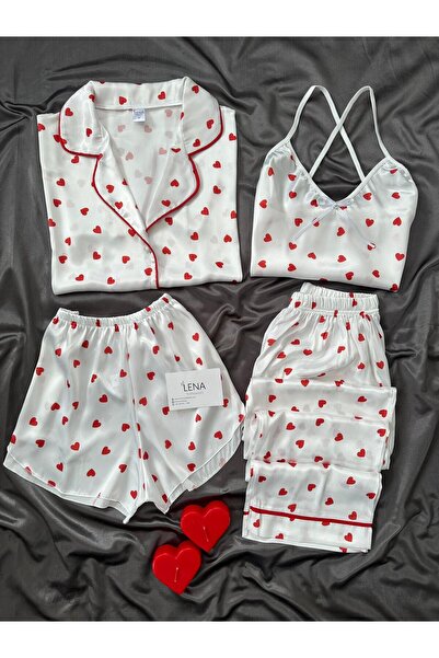 Lena Homewears Σετ Πιτζάμες My Heart Red Heart με σχέδιο σατέν