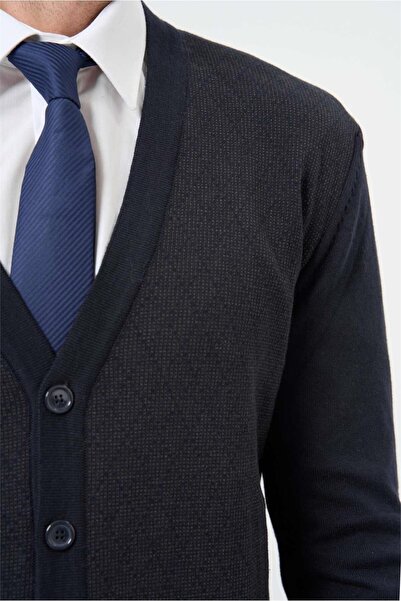 İmza V-подібний виріз, темно-синій візерунок, трикотаж 1012245161 - довгий рукав, класичний комфортний крій