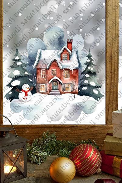 sanatıbedi ملصق تزيين لديكور المنزل الثلجي لعيد الميلاد المجيد للزجاج - الباب...
