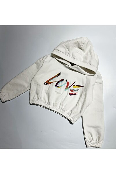 BOBBY JR KİDSWEAR Swea pentru fete tricou Love Brodat cu glugă Ecru