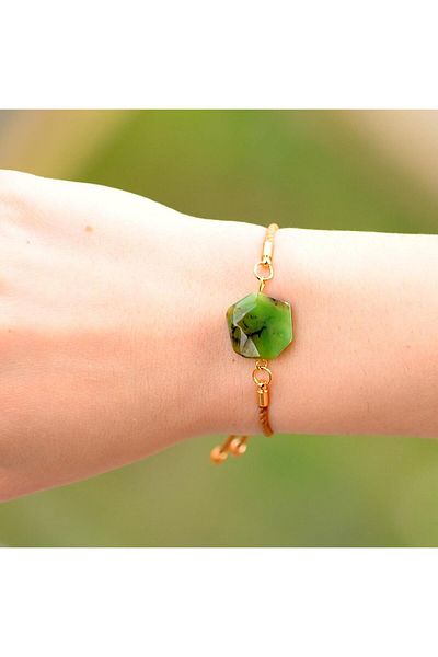 Taş Sandığı Chrysoprase Stone String Bracelet - Adjustable