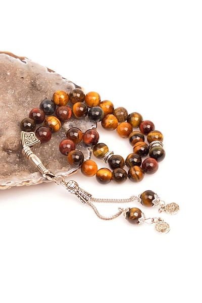 Taş Sandığı Three Color Tiger Eye Stone Rosary - 8 mm
