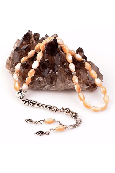 Taş Sandığı Barley Cut Brown Pearl Stone Rosary - 6*9 mm