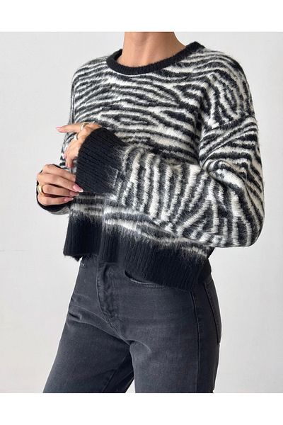 İLKCET MODA Pulover de damă cu model zebră mărime standard