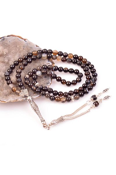 Taş Sandığı Black Agate Stone Prayer Rosary - 6 Mm