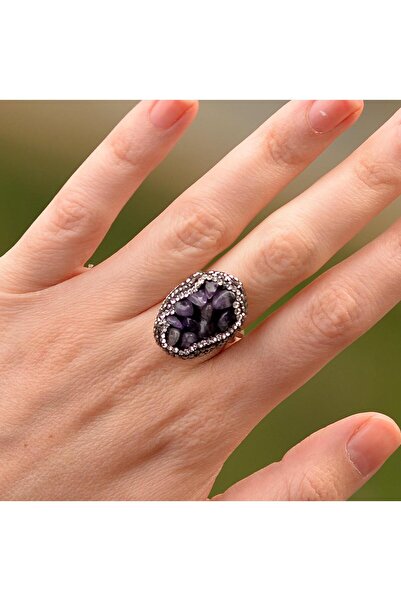 Taş Sandığı Ametist Taşı Yüzük - Ayarlamalı