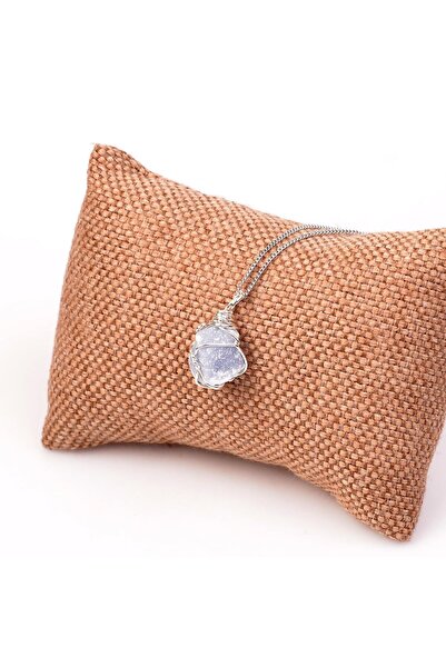 Taş Sandığı Raw Angelite Stone Necklace - Wire Wrapped Angel Stone