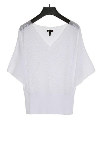 Escada Bat Sleeve Patterned V-Neck Long Sweater