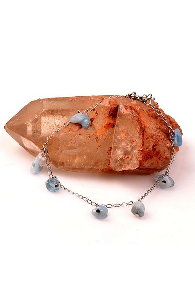 Taş Sandığı Aquamarine Stone Anklet - With Non-Tarnish Chain