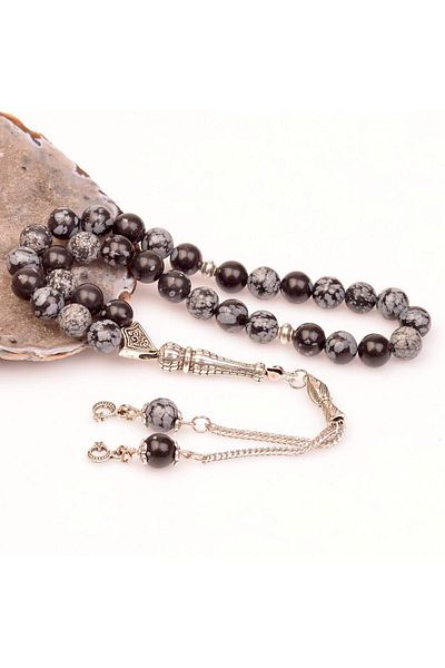 Taş Sandığı Obsidian Stone Rosary - 8 Mm / Snowflake Obsidian