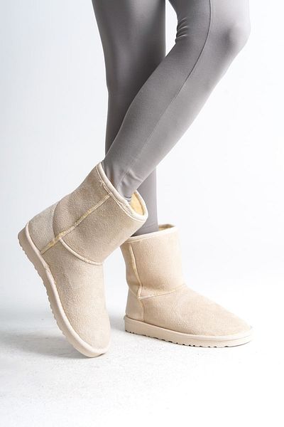 COCCO CROSS Selina Women's Suede Boots - Laceless, Fur Inside, Flat Sole, Kt Cream