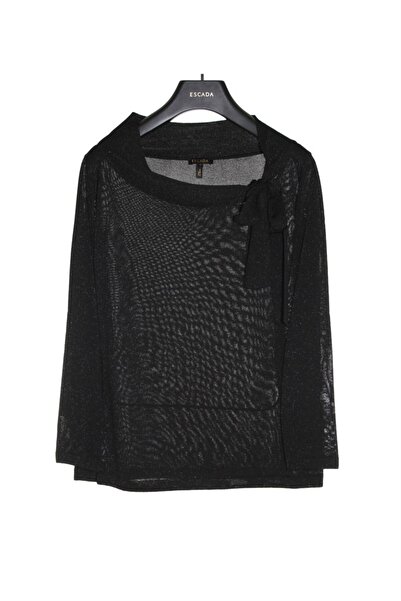 Escada Yaka Bağlama Detaylı Bol Kesim Siyah Kazak