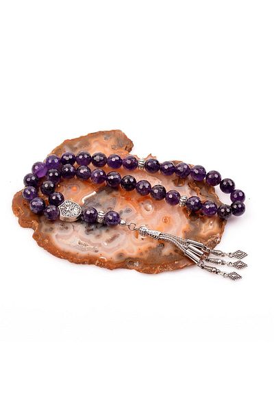 Taş Sandığı Amethyst Stone Rosary - 10 Mm - Facet Cut