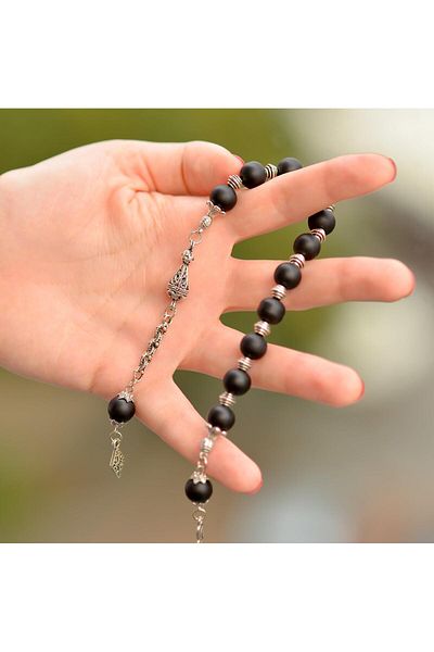 Taş Sandığı Matte Obsidian Stone Zaza Rosary - 10 Mm
