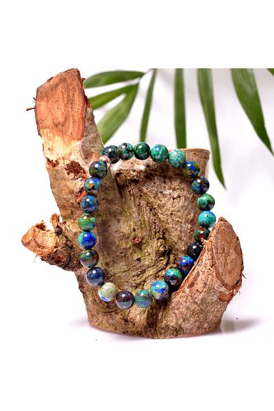 Taş Sandığı Azurite Stone Bracelet - Silver Apparatus (8 mm)