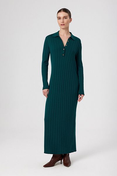 Mısırlı Rochie lungă cu nervuri cu gât polo verde