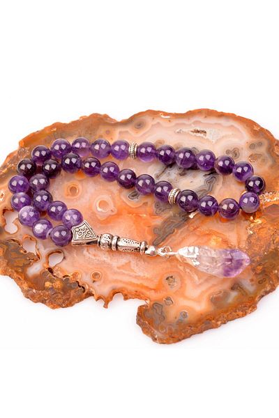 Taş Sandığı Amethyst Stone Rosary (8 mm) - Amethyst Stone with Tassel