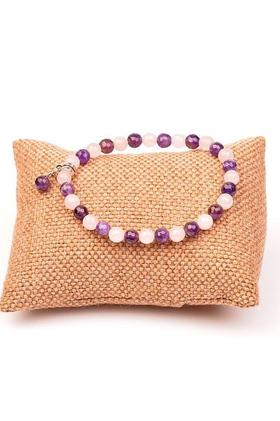 Taş Sandığı Amethyst - Pink Quartz Stone Bracelet