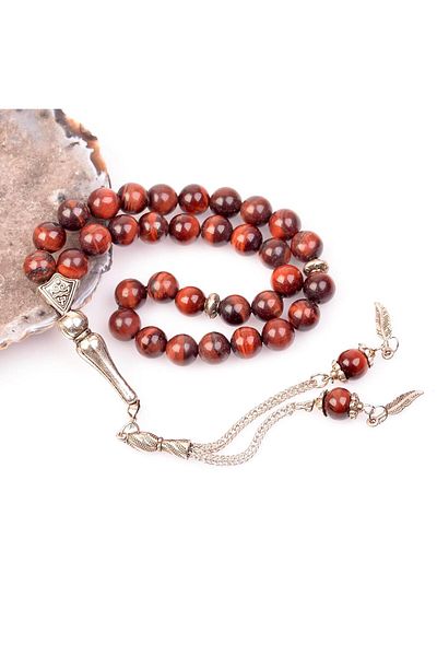 Taş Sandığı Red Tiger Eye Stone Rosary - 8 Mm