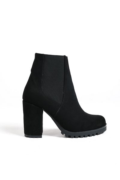 Mubiano Mbzfr5010s-s Women's Black Suede Thick Heeled Short Boots with Elastic Sides