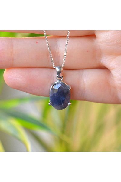 Taş Sandığı Sapphire Stone Silver Necklace