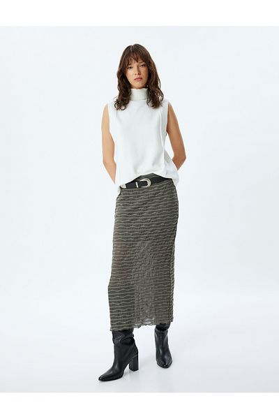 Koton Semi Sheer Lined Midi Length Pencil Skirt