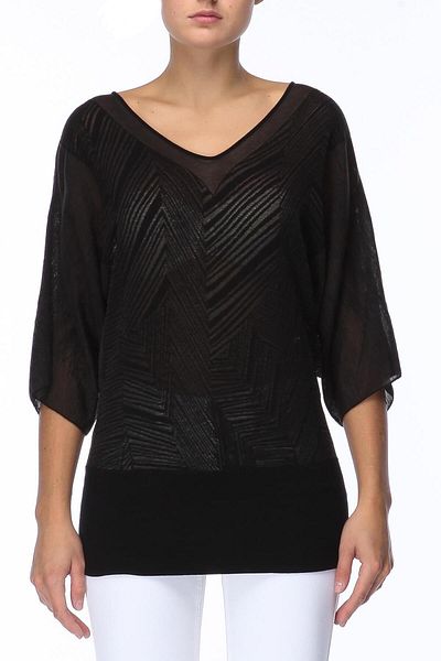Escada Bat Sleeve Patterned V-Neck Long Sweater