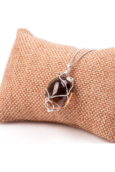 Taş Sandığı Smoky Quartz Stone Necklace - Wire Wrapped