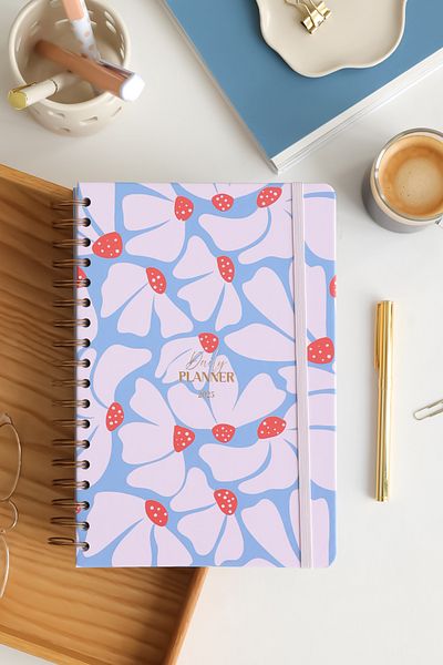 Matt Notebook جدول أعمال يومي حلزوني لعام 2025 مقاس 16 × 24 سم - زهرة لمدة 12 شهرًا