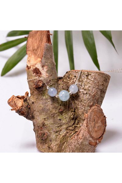 Taş Sandığı Aquamarine Stone Silver Necklace - Three Balls