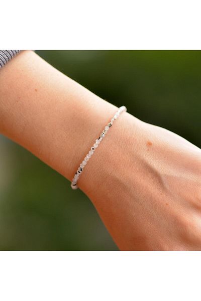 Taş Sandığı Very Thin Moon Stone Silver Bracelet - 2 mm