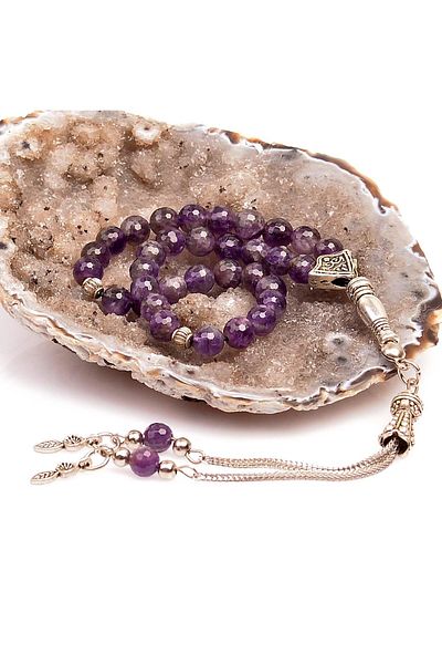 Taş Sandığı Amethyst Stone Rosary - 6 mm Facet Cut