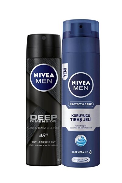 NIVEA Deep Erkek Deosprey 150ml Tıraş Jeli Koruyucu Ve Bakım Için 200 ml