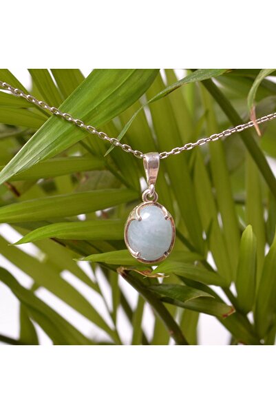 Taş Sandığı Berceste Model Akuamarin Taşı Gümüş Kolye - Küçük Boy