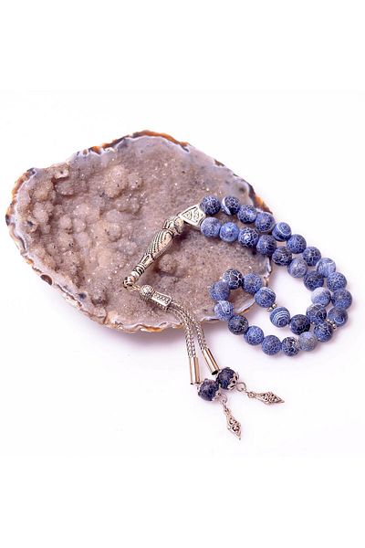 Taş Sandığı 8 mm Blue Black Crack Agate Rosary