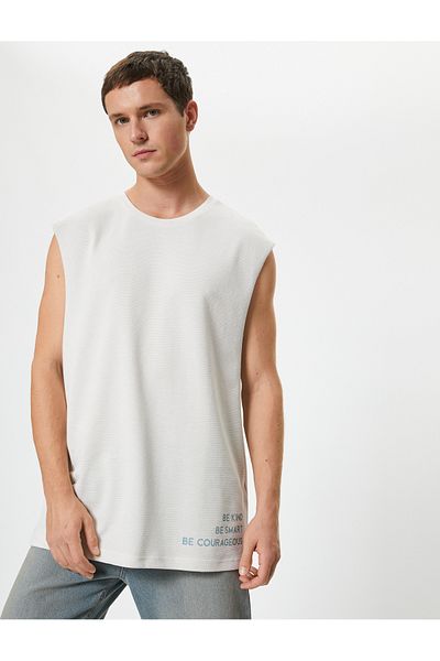 Koton Ärmelloses Baumwoll-T-Shirt mit Rundhalsausschnitt – Basic-Slogan bedruckt