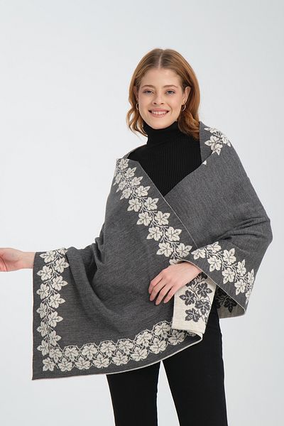 VEGA MODA Σάλι ώμου με μοτίβο Ivy, Κομψό άνετο σάλι ώμου με μοτίβο κισσού, πλεκτό σάλι ώμου, αναστρέψιμο σάλι