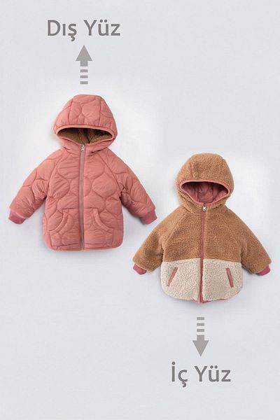Minigimin Cicileri My Toddler's Cicis for 6-10 Years Old Girls - Double Sided Quilted Plush Coat, Dark Pink