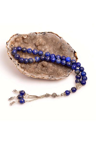 Taş Sandığı Lapis Lazuli Stone Silver Rosary - 8 Mm - Three Pieces