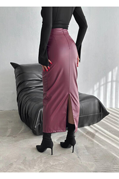 hazelin Fusta creion de damă bordeaux - cu fantă în spate, fermoar și buzunare HZL25W-FRY 122431