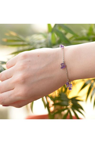 Taş Sandığı Amethyst Stone Bracelet - Non-Tarnish Chain
