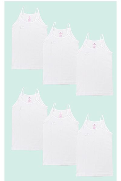 Ceylanoğlu 6 Laced Combed Cotton Girls' Undershirt - Rope Strap