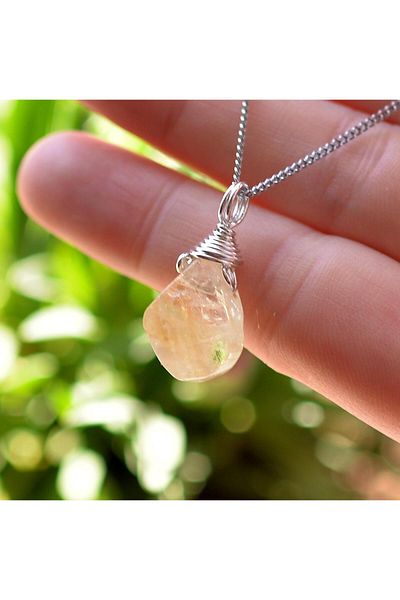 Taş Sandığı Citrine Drop Necklace - Wire Wrapped Design