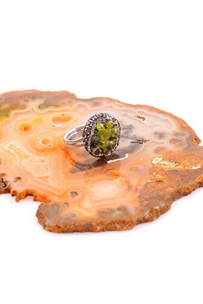 Taş Sandığı Zebercet Taşı Ayarlamalı Yüzük - Peridot Taşı