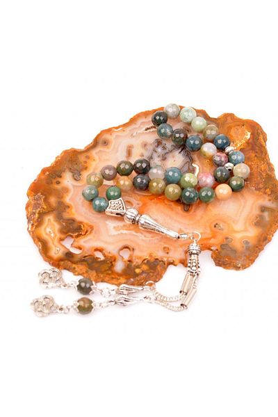 Taş Sandığı 8 Mm Facet Cut Indian Agate Stone Rosary