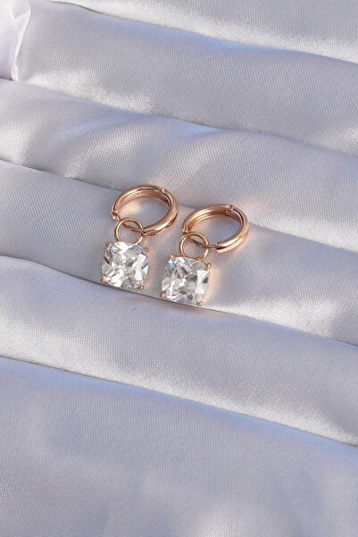 Gold XUPİNG Rose Gold Renk Zirkon Taşlı Halka Küpe