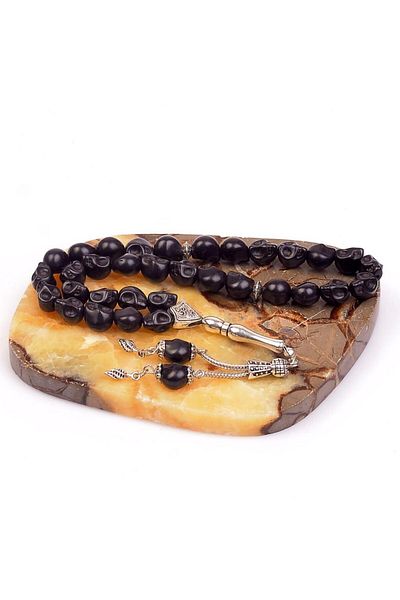 Taş Sandığı Black Skull Howlite Stone Rosary (8*10 Mm)