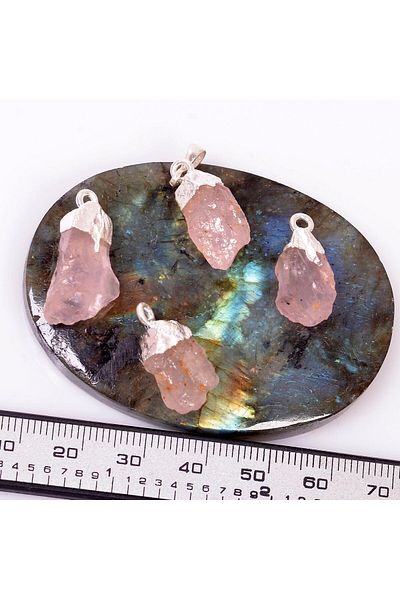 Taş Sandığı Raw Pink Quartz Stone Silver Necklace - Unprocessed Natural Stone