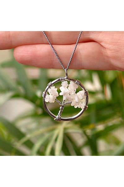 Taş Sandığı Moon Stone Silver Necklace - Tree of Life