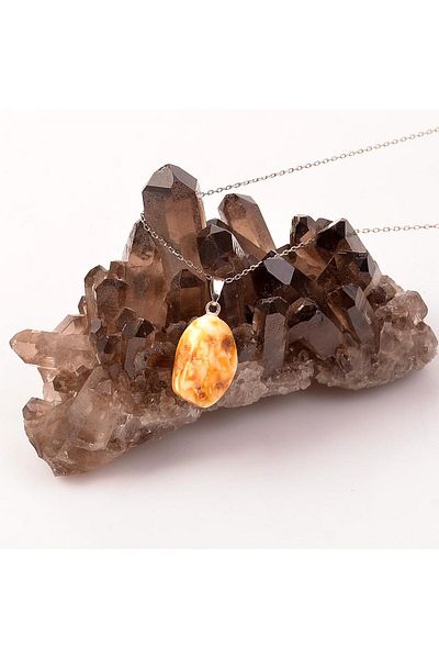 Taş Sandığı Drop Amber Unshaped Silver Necklace
